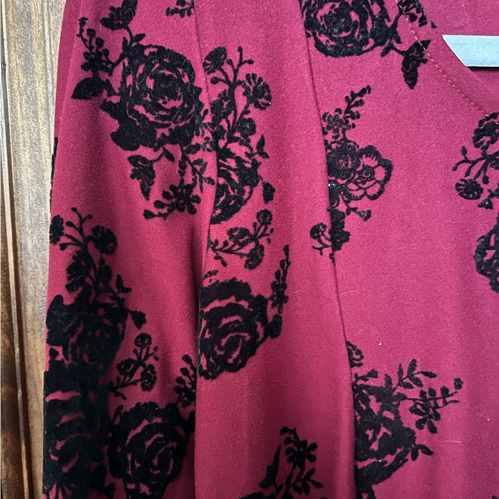 Red Formal Dress with Black Velvet Roses - Picture 4 of 4